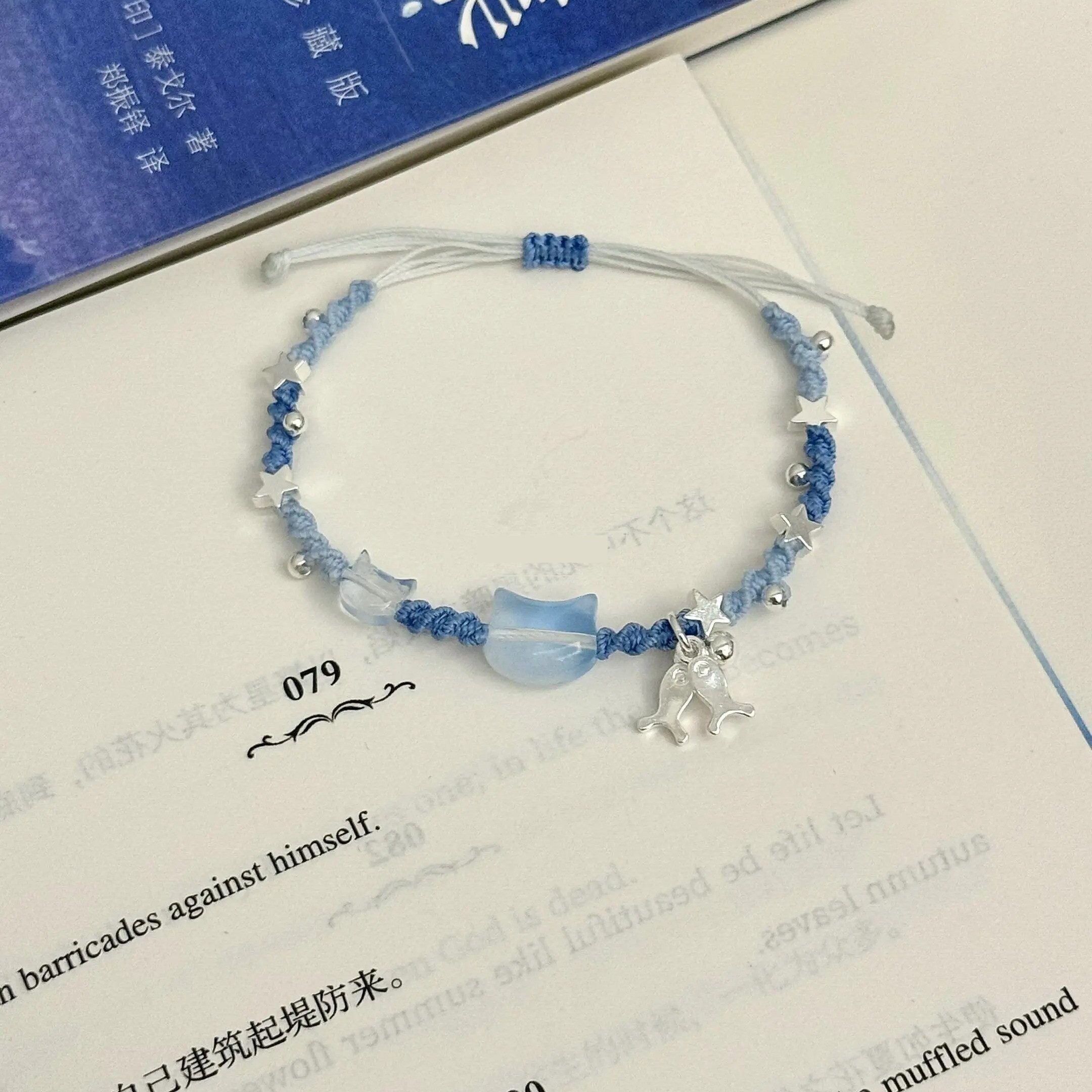 深海小猫小鱼手绳手工编织手链材料包蓝色小猫手绳手链送女友礼物