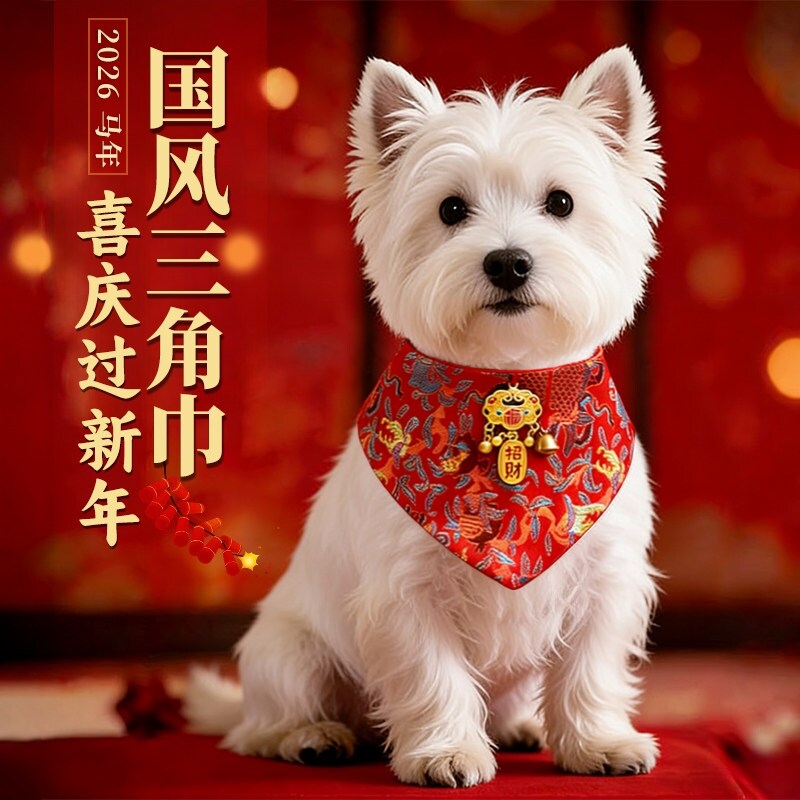 狗狗国风衣服新年中式唐装斗篷宠物三角巾围脖喜庆过年装饰口水巾
