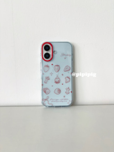 Pipipig透蓝红色草莓ins韩风网红同款适用于苹果17ProMax手机壳iPhone16可爱卡通15Pro新款小众少女心小清新