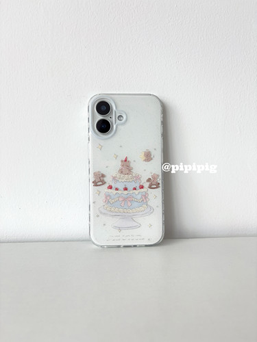 Pipipig樱桃蛋糕小熊ins韩风网红同款适用于苹果17ProMax手机壳iPhone16可爱卡通15Pro新款少女心保护套清新