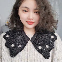 TMP-125亮片钉珠假领子女欧根纱毛衣装饰领韩版配裙披肩娃娃领