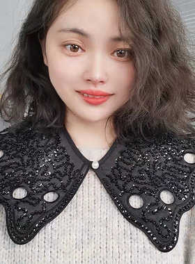 TMP-125亮片钉珠假领子女欧根纱毛衣装饰领韩版配裙披肩娃娃领