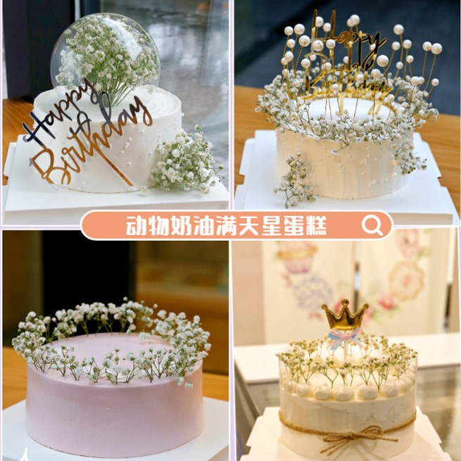 米帝欧网红仙女鲜花满天星女神闺蜜生日蛋糕动物奶油