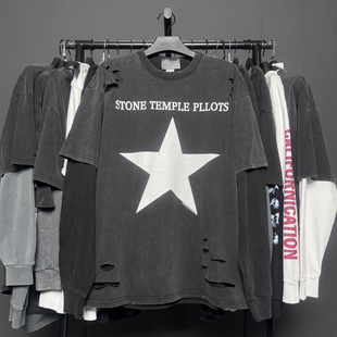 孤品手工！Stone Temple Pilots石庙飞行员摇滚破洞破坏真两件