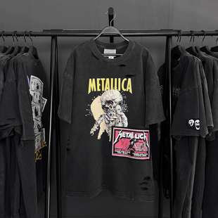 孤品手工!Metallica专辑 Fixxxer复古oversize破洞贴布短袖T恤