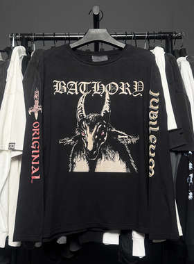 店主推荐！Bathory1984同名专辑Vintage暗黑高街穿搭长袖T恤