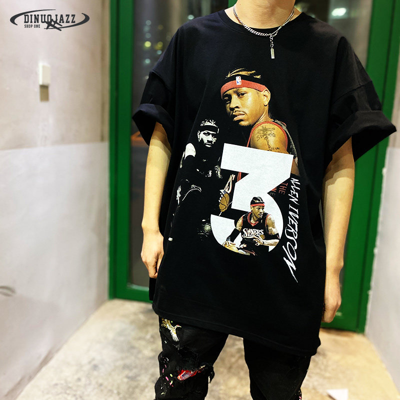 篮球阿伦艾弗森人像宽松大码美式oversize短袖t恤