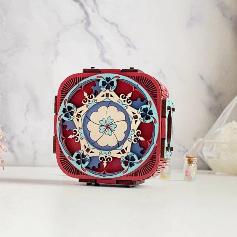 빌딩 블록 뮤직 박스 DIY 손으로 조립한 회전식 DOUYIN 같은 스타일 여자 친구를위한 중국 발렌타인 데이 선물 나무