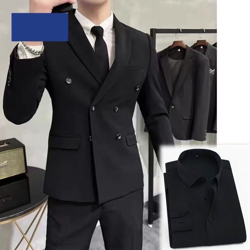 双排扣西装套装男生外套高级感修身西服伴郎婚礼服上衣毕业班服