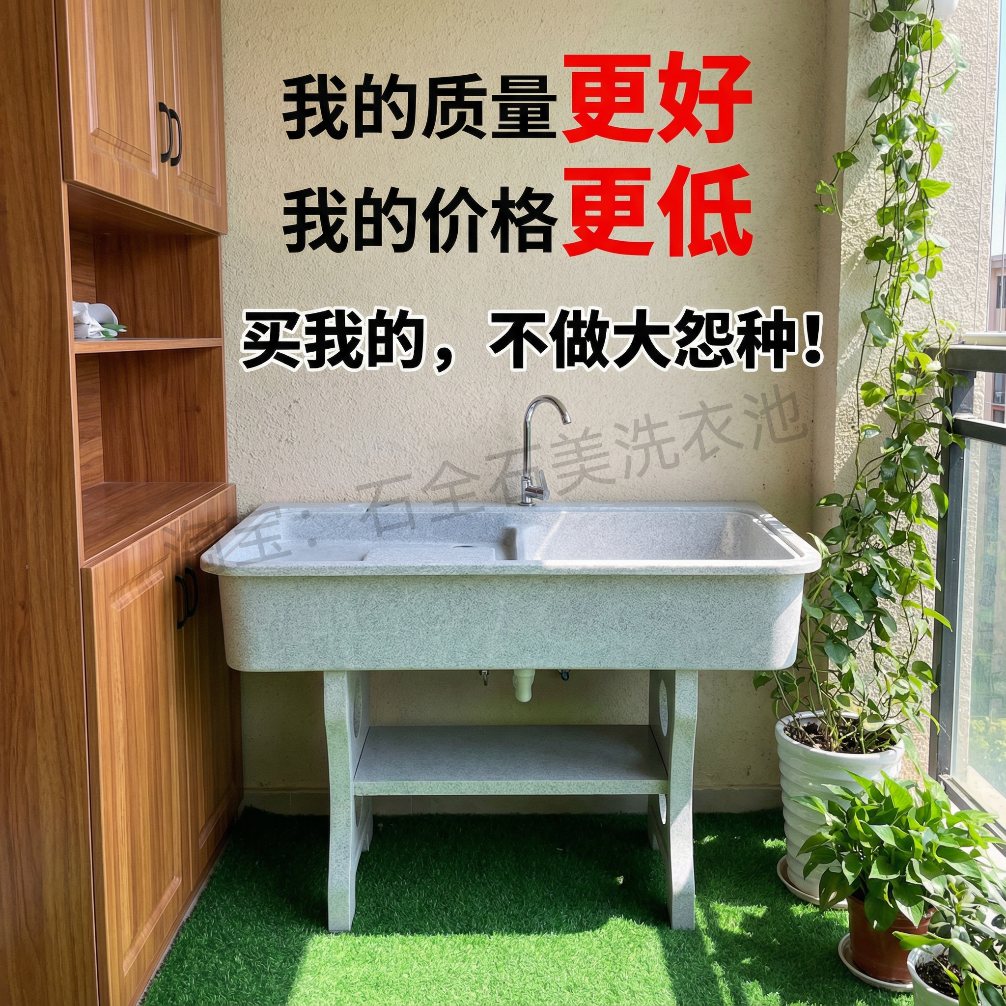 白色石英石洗衣池阳台户外耐晒抗冻洗衣槽一体成型大理石庭院水槽