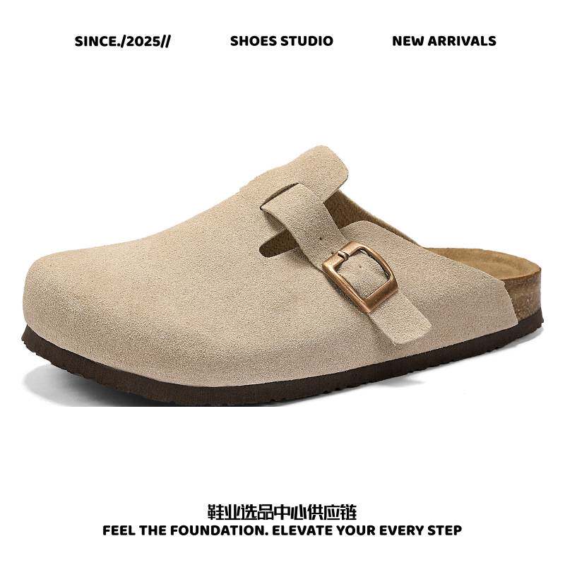 晋江运动鞋男款一脚蹬勃肯鞋夏季软皮厚底包头半拖鞋女外穿新款复