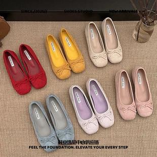 福建裕元鞋业女鞋晚风温柔蝴蝶瓢鞋芭蕾平底鞋法式复古软底银色单