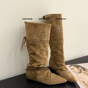 惠州市嘉源达内增高新品小众系带时装长靴韩版绒面高筒两穿辣妹西