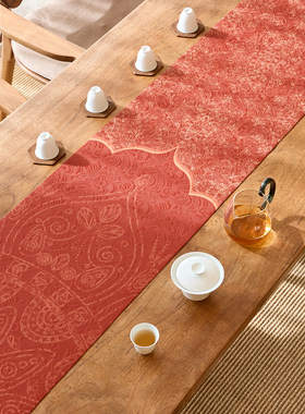 爱奇葩 赤莲漫歌异域禅意桌旗防水茶席茶垫高级茶几餐桌茶桌垫布