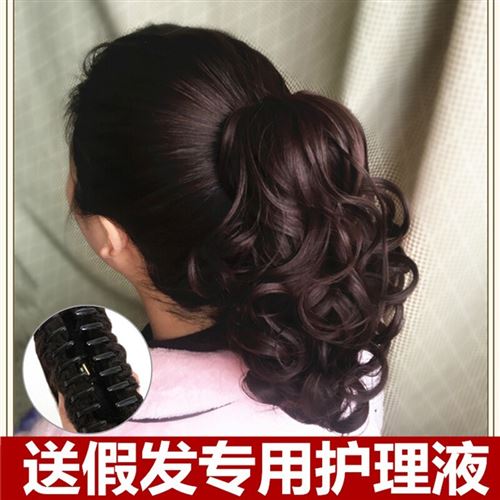 假发女梨夹马尾中长n卷真逼发女大波浪逼真绑带抓花卷发中长款假