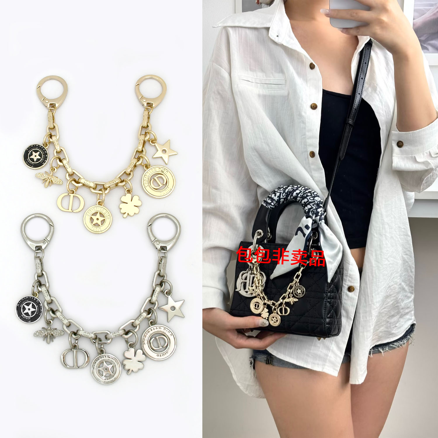 适用于迪奥手提戴妃包肩带挂饰五金配件替换dior土著包装饰延长链