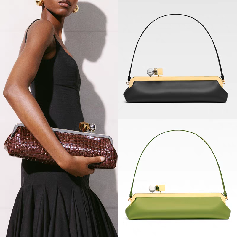 25jacquemus新款TheSalonclutch牛皮法棍包金口夹子单肩腋下斜挎