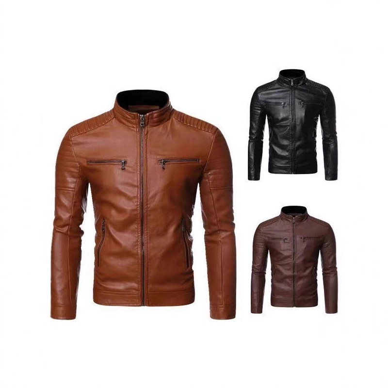休闲皮夹克皮衣冬季加厚男士春秋外套夹克男款修身机车PU潮流帅气