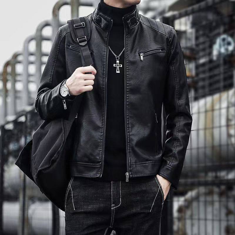 2025春秋季男士机车皮衣外套韩版修身潮流帅气青年休闲PU立领夹克