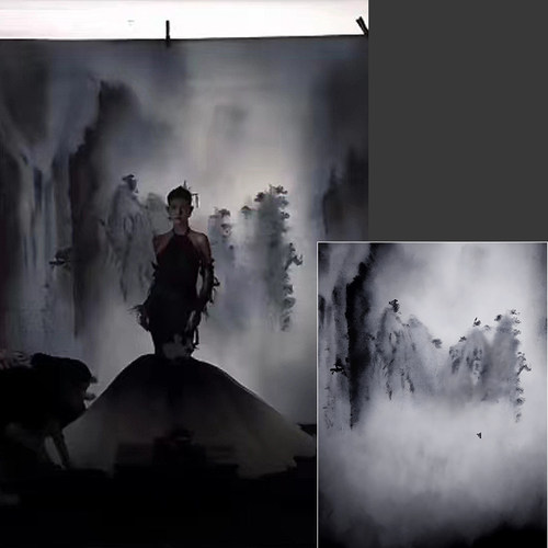 深蓝摄影背景布薇拉新中式水墨画