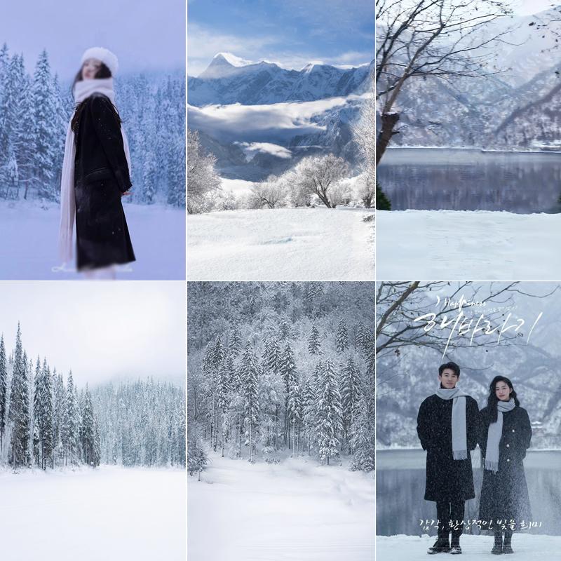 圣诞雪景背景布婚纱少女写真摄影拍照冬季森林白雪直播背景布印刷