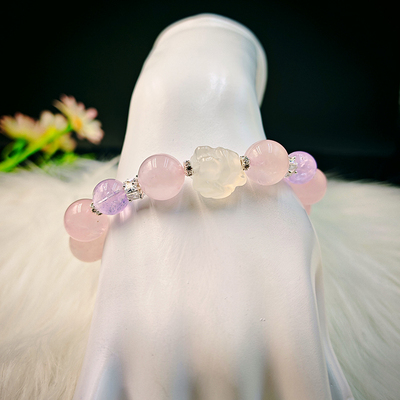 天然粉水晶九尾狐紫水晶手链手串