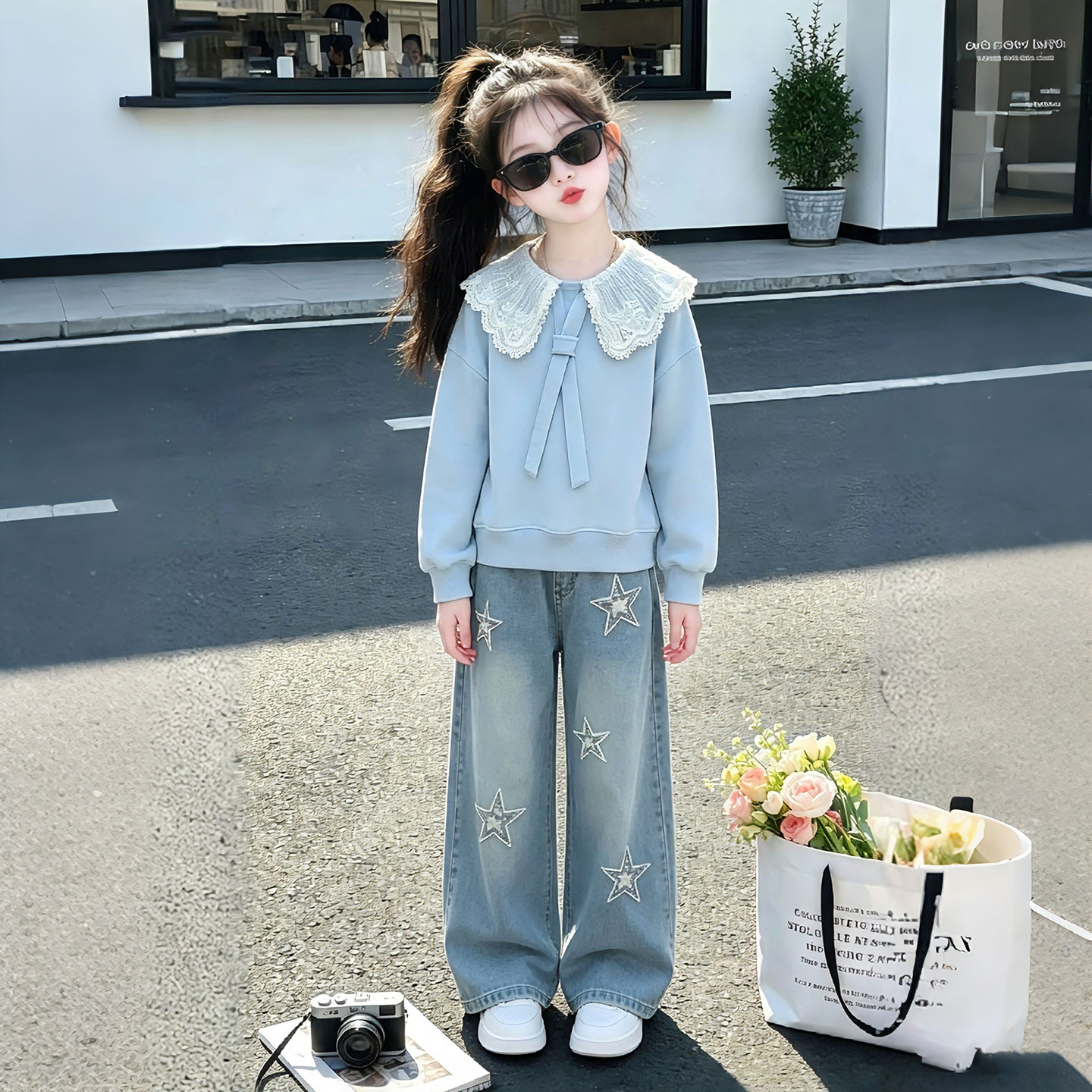 女童套装春秋款2026新款儿童韩版卫衣宽松牛仔裤小女孩秋装两件套