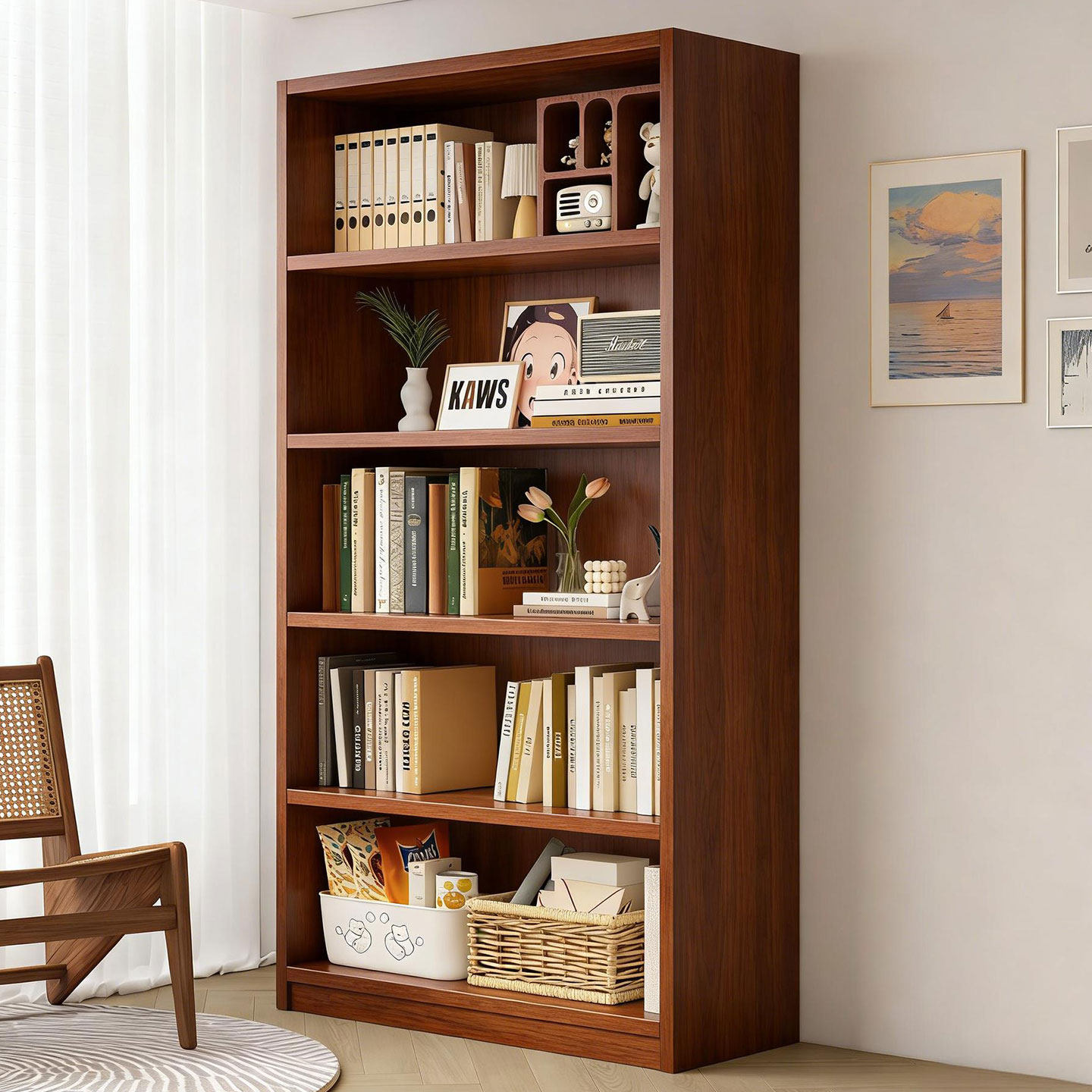 实木书架一体靠墙落地客厅置物架省空间陈列展示架书本收纳储物柜,住宅家具,书架,淘宝优惠券,粉丝福利购,淘宝优惠卷