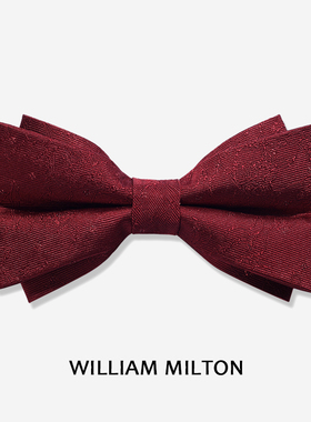 WILLIAM MILTON婚礼新郎酒红色真丝领结男士高级感商务免打蝴蝶结