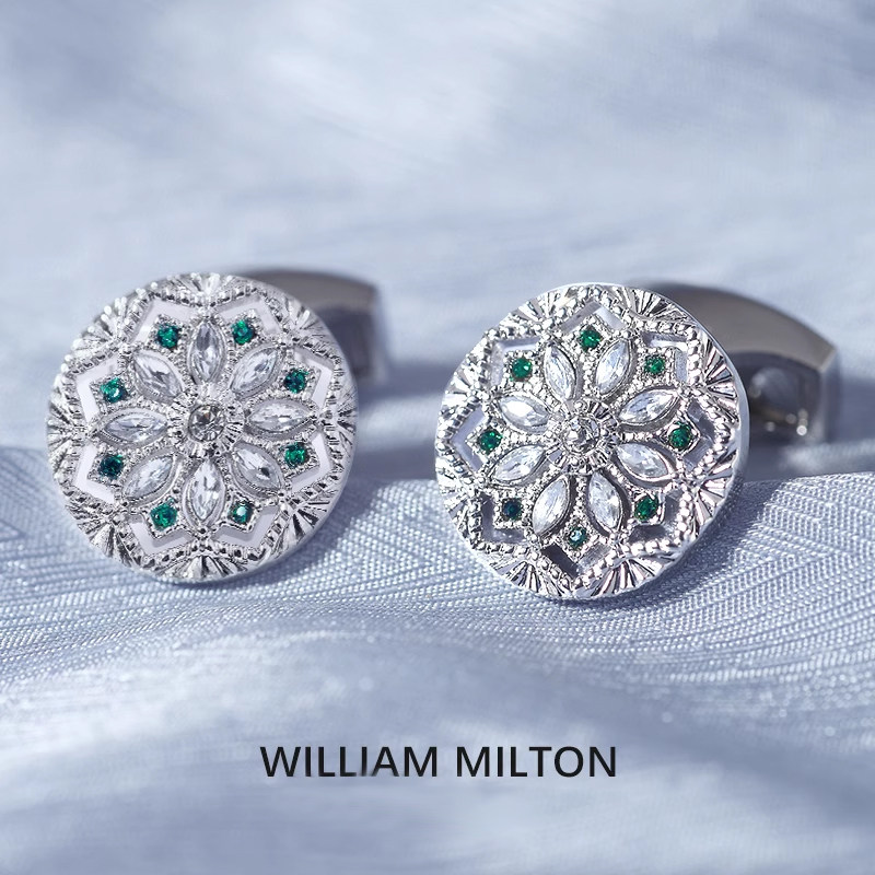WILLIAM MILTON冰雪秘境浪漫水晶袖扣男轻奢生日礼物高端袖钉礼盒