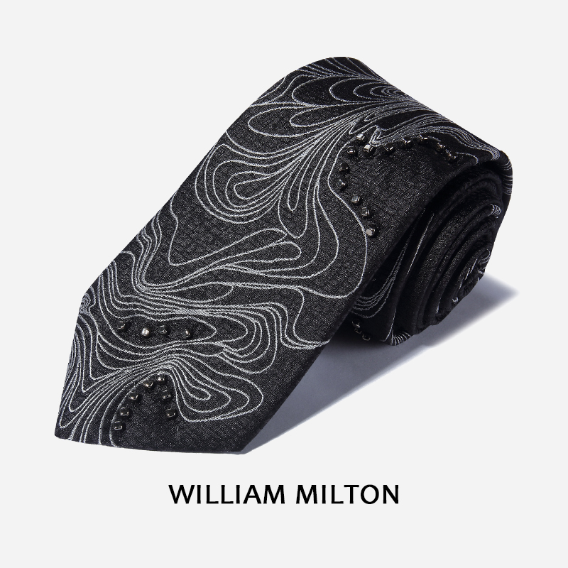 WILLIAMMILTON手工珠绣真丝领带