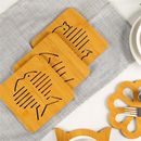 竹木餐垫方形卡通鱼纹隔热垫创意可爱餐具垫4个装 杯垫