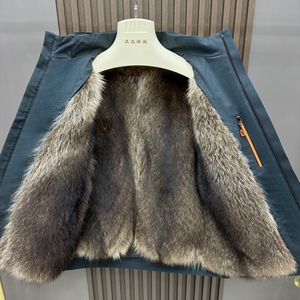 新款派克服男短款商务休闲皮草外套小浣熊内胆可拆卸皮毛一体冬季