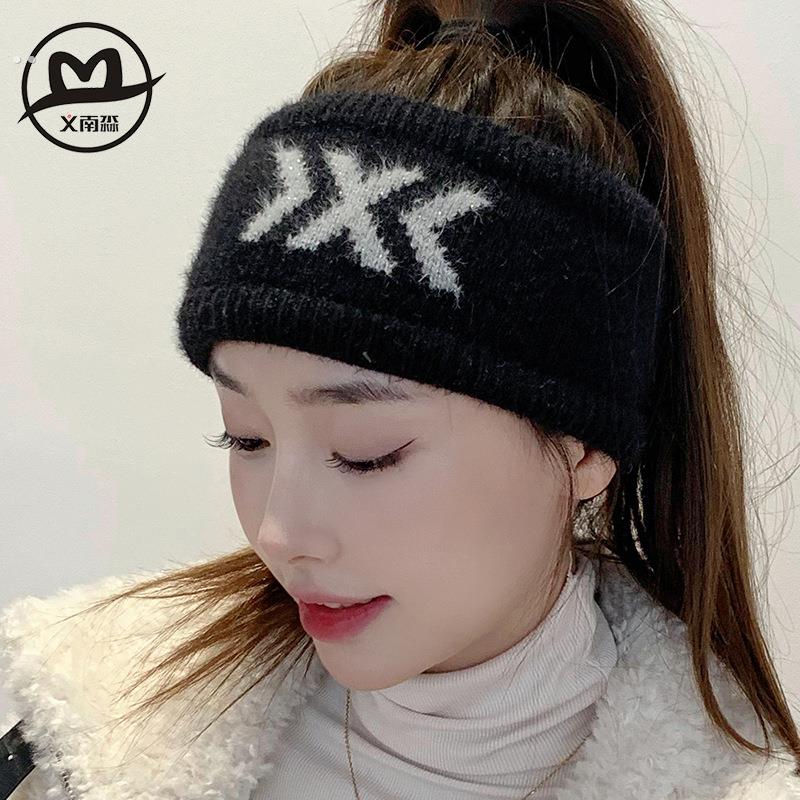 秋冬女保暖户外运动跑步头套发带发箍毛线针织宽边帽子护白发头套