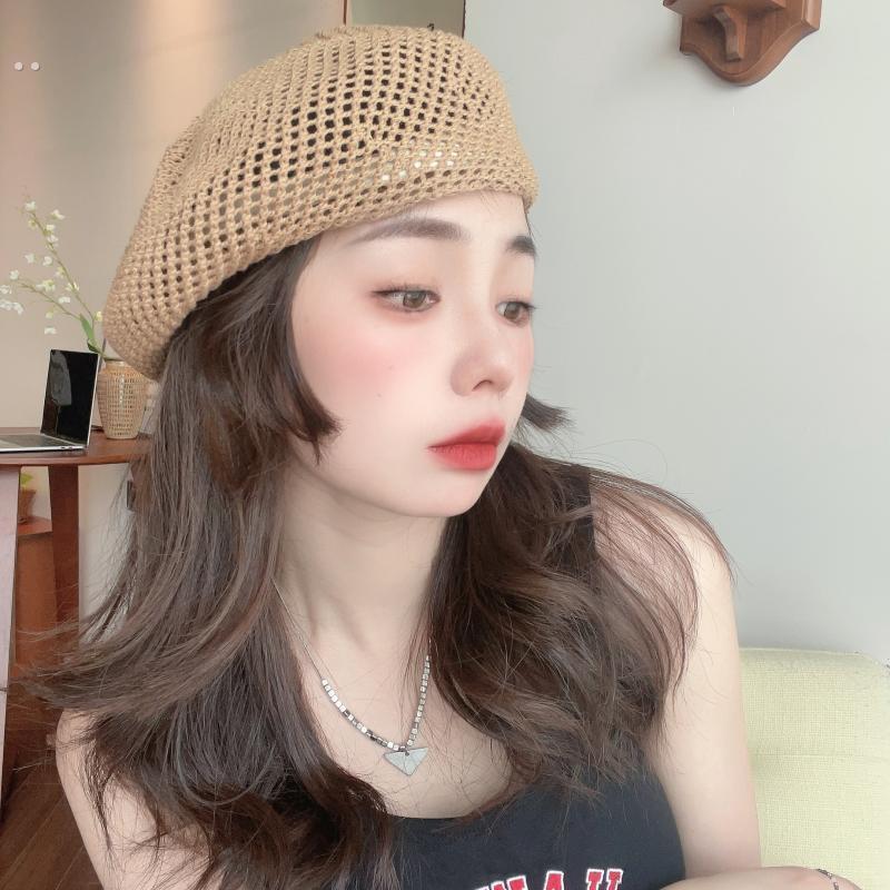 2025新款镂空透气亮片贝夏日贝雷帽气质百搭画家帽时尚洋气蓓蕾帽