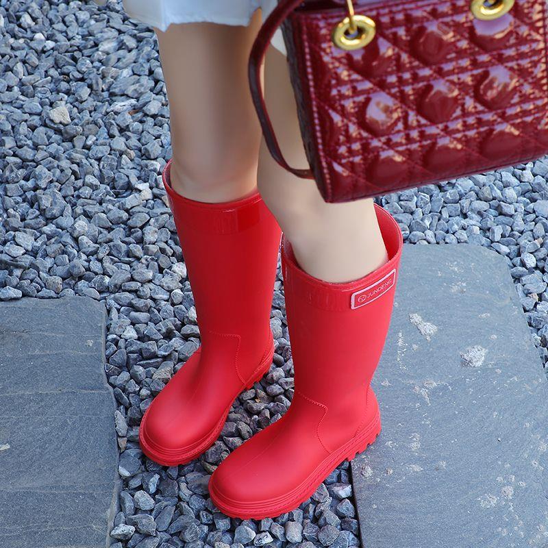 大红色雨靴安可拉红防滑雨鞋女款成人高筒新款防水雨鞋长筒加绒保