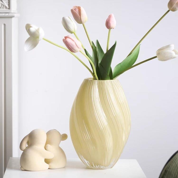 麦芽糖花瓶粉色螺旋不规则扭曲水培现代家居装饰品奶油色玻璃花器