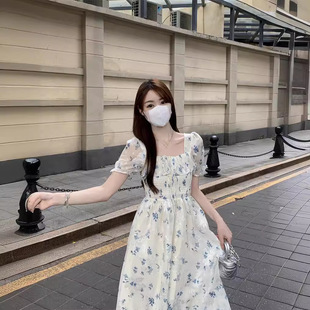 温柔碎花连衣裙女夏季 长裙 2025新款 雪纺海边度假初恋裙子泡泡袖