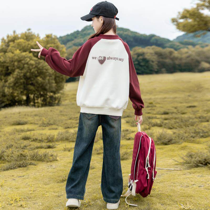 女童卫衣2025春装新款洋气中大童春秋网红女孩春季圆领打底衫上衣