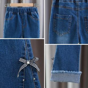 女童喇叭牛仔裤加绒秋冬2023新款春季中大童装洋气厚儿童微喇裤子