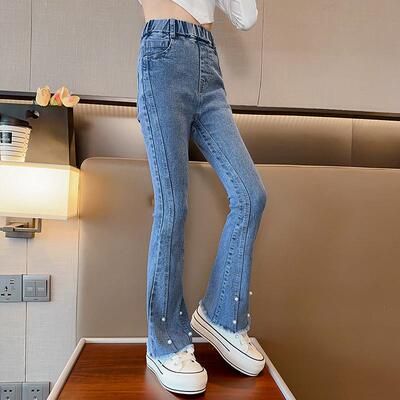 女童微喇牛仔裤春秋2023新款儿童秋装加绒裤子女孩大童秋季喇叭裤