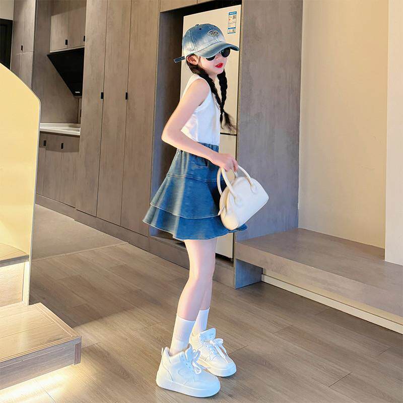 女童牛仔裙裤夏季薄款2024新款儿童短裤套装女孩大童夏装裤子外穿