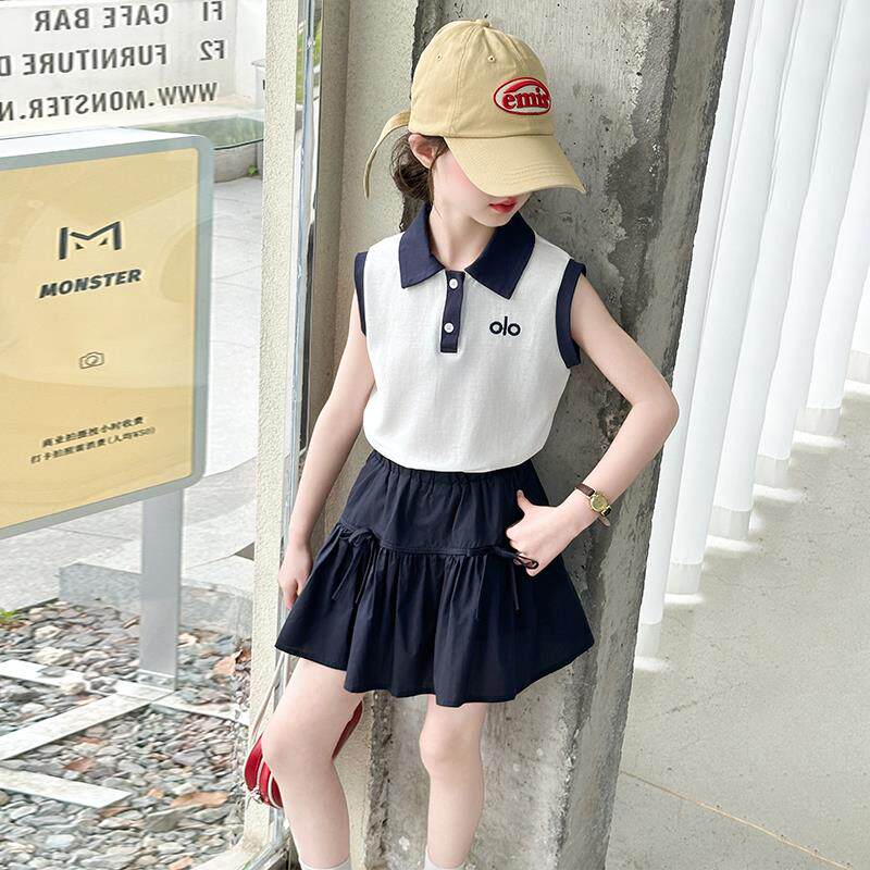 女童夏季韩版休闲薄款无袖T恤短裙套装中大童洋气半身裙儿童夏装t