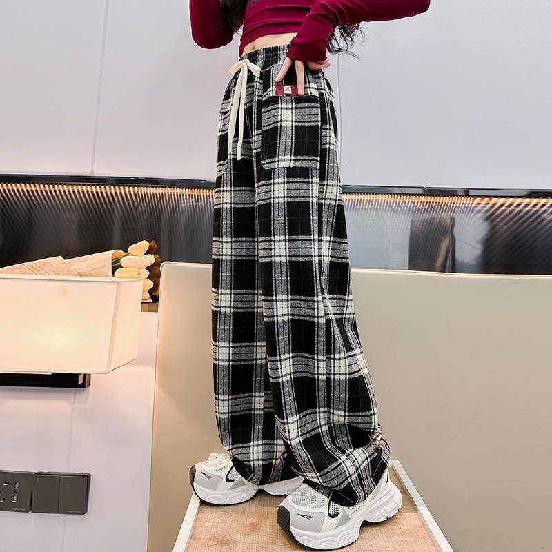 女童格子阔腿裤2025新款儿童宽松夏季休闲裤子女大童装夏天直筒裤
