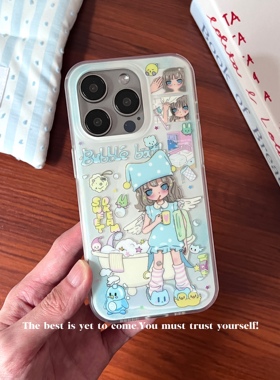 福星LuckyStars原创天使泡泡女孩适用于17promax手机壳可爱磨砂16双层15小盐巴同款底壳