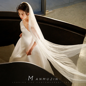 轻奢精致小拖尾珍珠头纱新娘结婚教堂式 头纱拍照头饰 单层软网长款