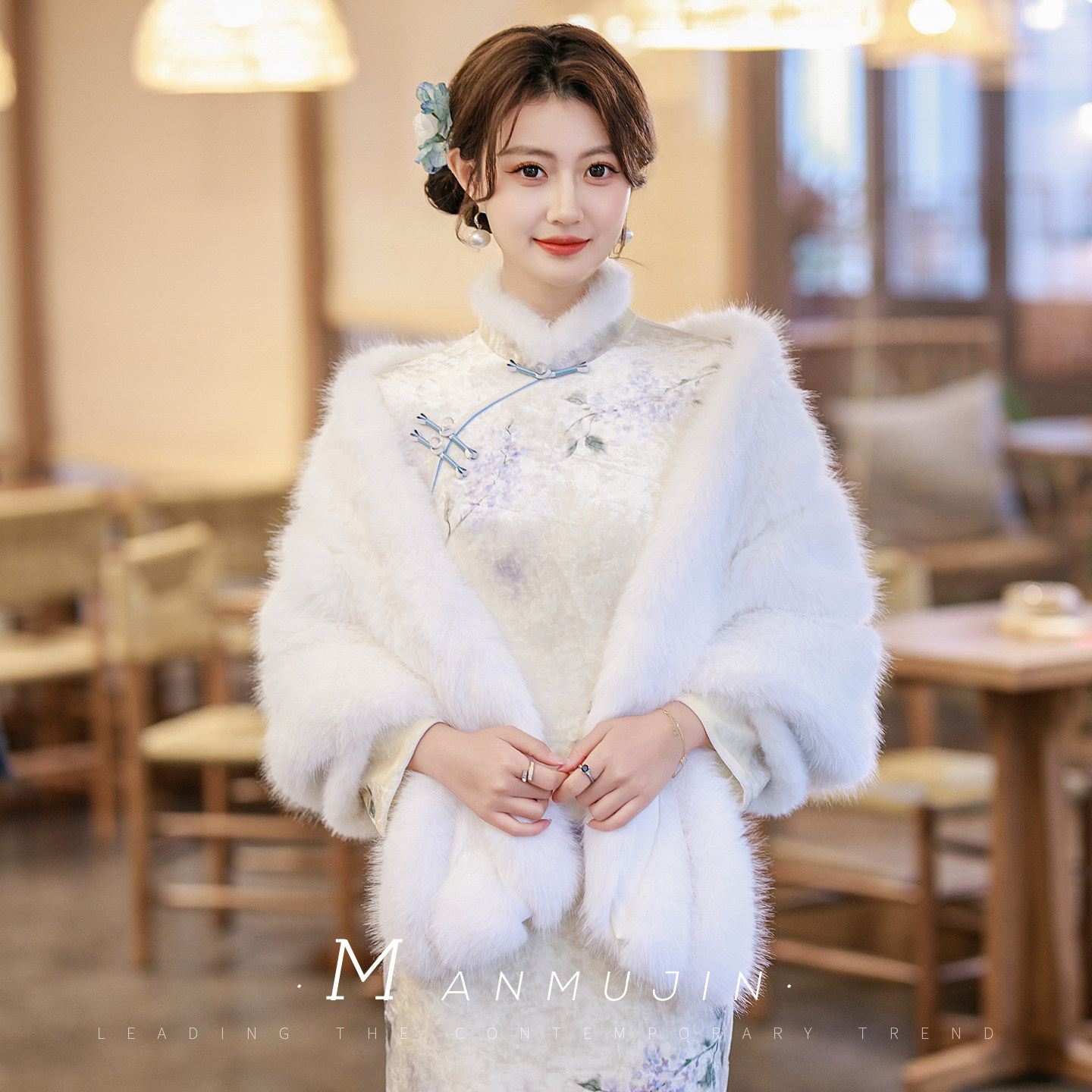 配旗袍毛披肩新娘婚纱敬酒晚礼服外搭秋冬季加厚保暖坎肩斗篷披风