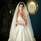 新娘头纱超仙简约中长款 加宽双层软网素纱结婚旅拍照头饰白色头纱