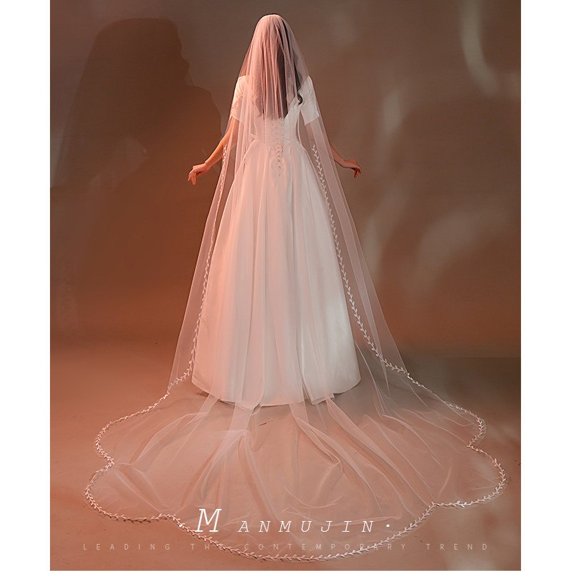 新娘结婚头纱超仙高级感蕾丝花边超长款大拖尾头纱旅拍照婚纱头饰