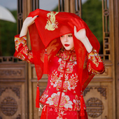 新娘红盖头半透明刺绣喜帕蒙面红色头巾秀禾服头饰结婚礼中式 头纱